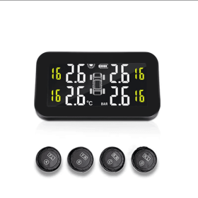 PSC270  Solar Digital TMPS 300mAh External Tire Pressure Monitoring 4.0-inch LCD Bluetooth 5.0 Tire Pressure Monitoring Solar Car Digital Clock /